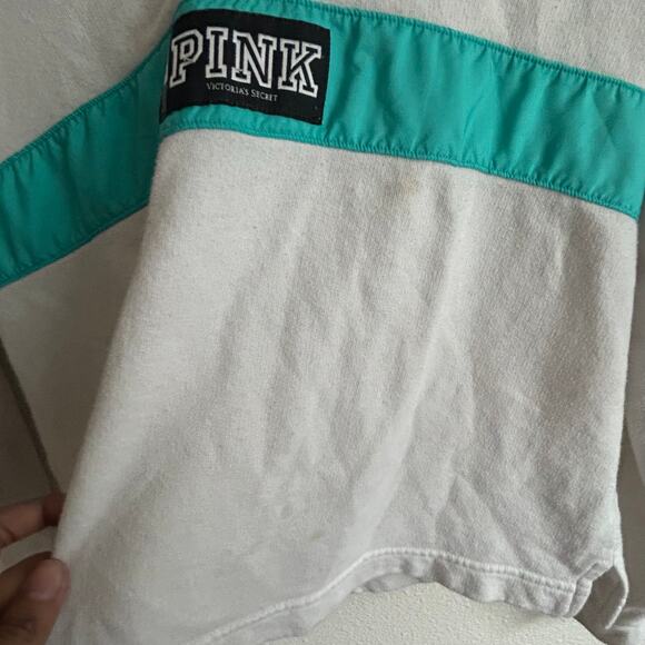 PINK Quarter Zip Pullover Sweatshirt Athletic Long Sleeve Top White Teal xS - Picture 4 of 10